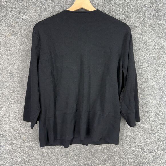 Talbots Button Up Top Women 1X Plus Black V-Neck 3/4 Sleeve Rayon Casual Solid - Picture 2 of 7